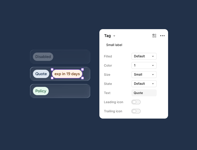 Tag component configurator from the BMS design system