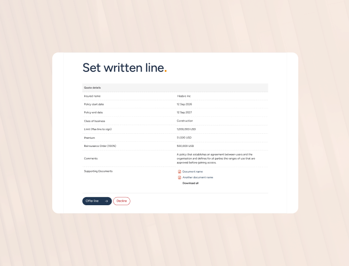 Set written line — underwriter response view